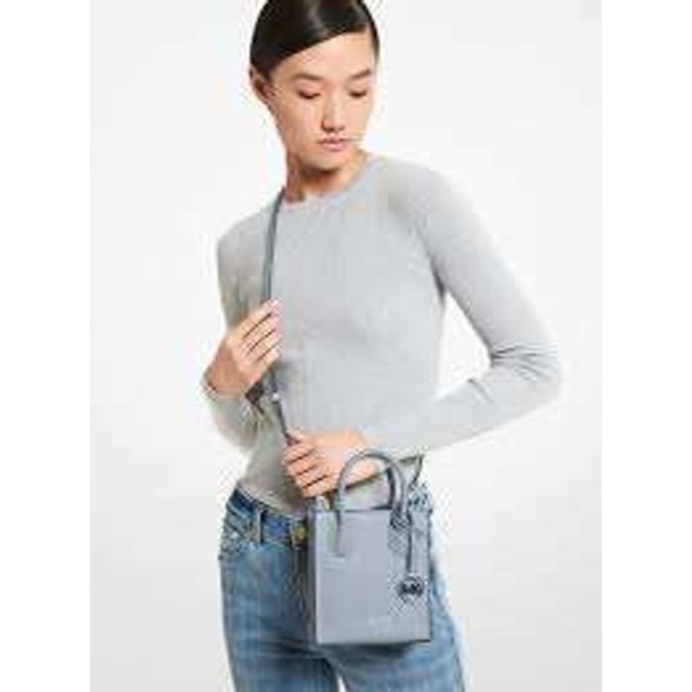 Michael Kors Mercer Extra Small Pebbled Leather‎ Crossbody Bag Teal Blue MK Logo